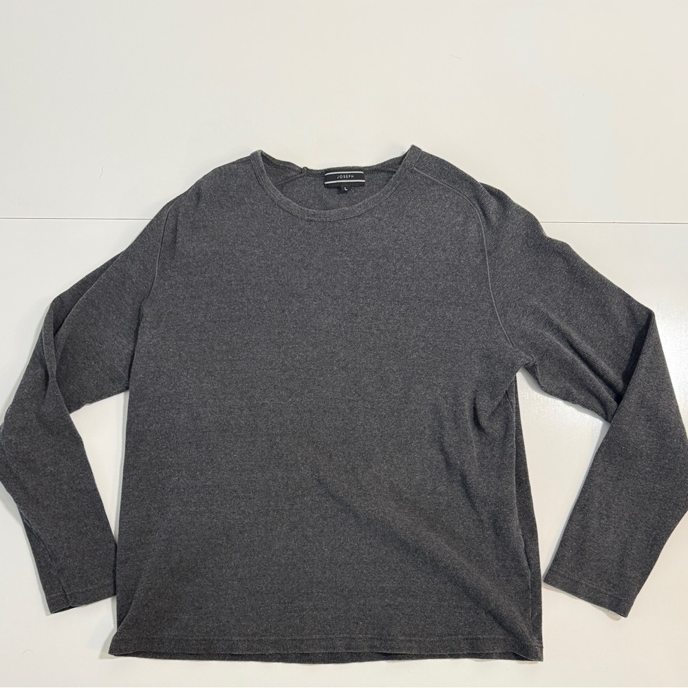 Joseph Charcoal Cotton Blend Top Ribbed Long Sleeve Top - L